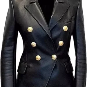 kim kardashian Double Breasted Slim Fit Sheepskin Cowhide Blazer For Women