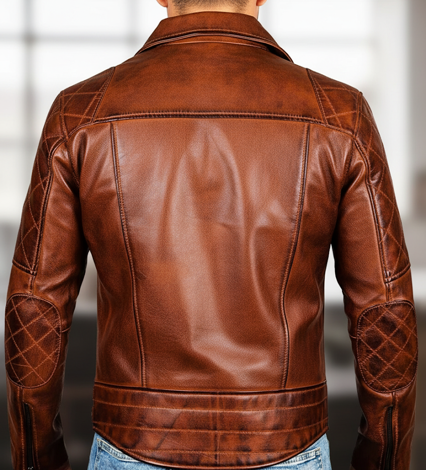 Men's Distressed Brown Cowhide Motorcycle Jacket - Image 3