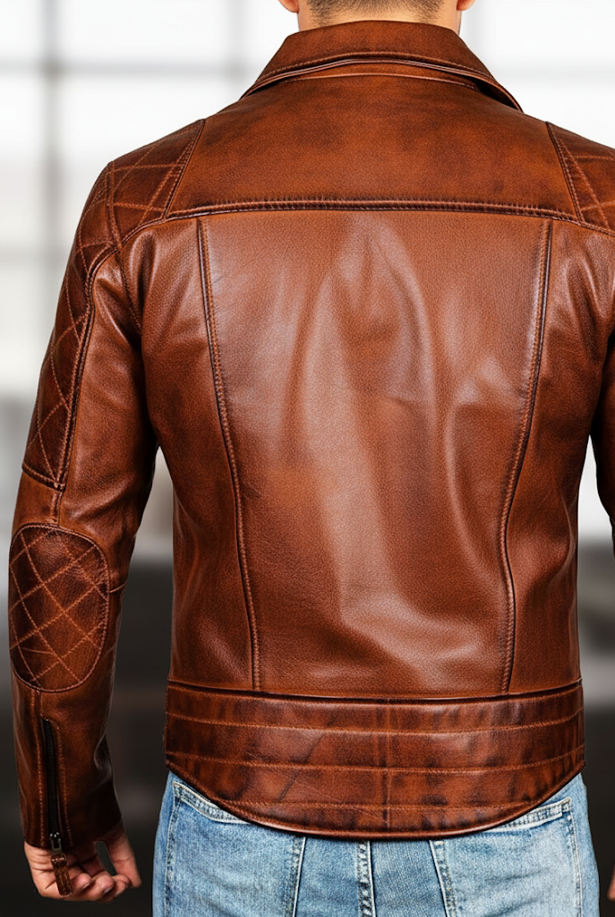 Men's Distressed Brown Cowhide Motorcycle Jacket - Image 2