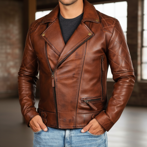 Men's Distressed Brown Cowhide Motorcycle Jacket