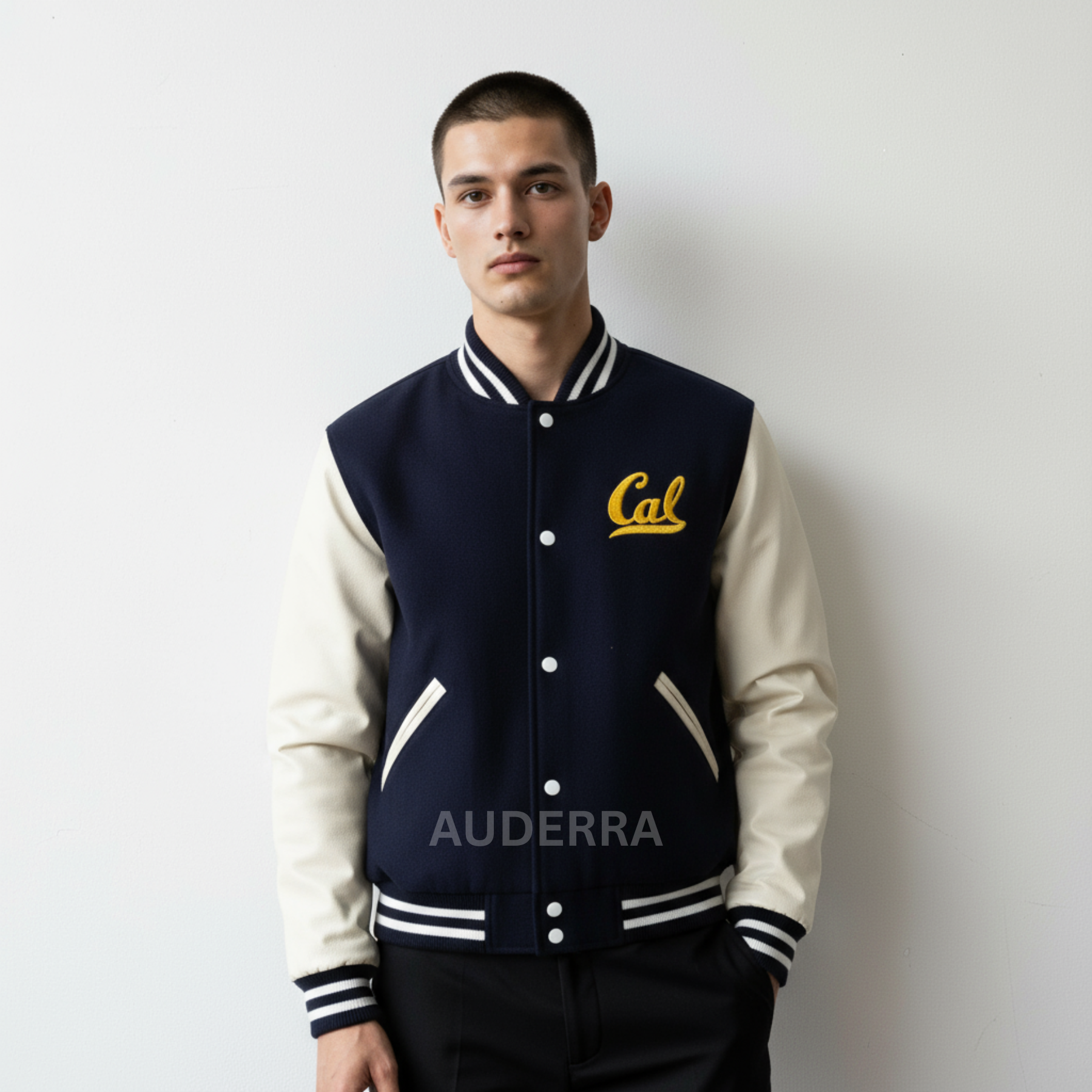 California Golden Bears Navy Blue Wool and Genuine Cowhide Varsity Women's Jacket