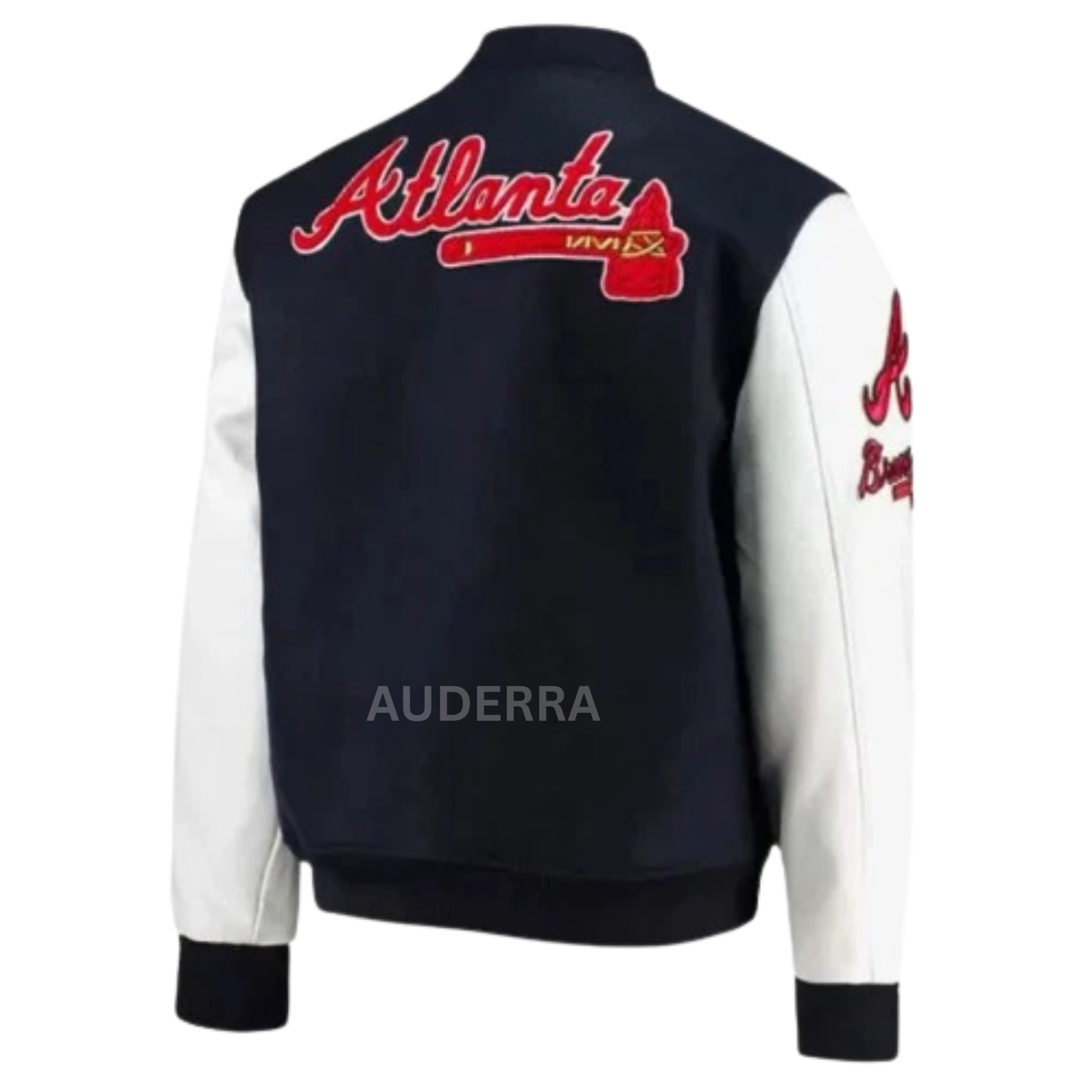 Atlanta Braves ATL Navy Blue Wool Genuine Cowhide Letterman Men's Varsity Jacket - Image 3