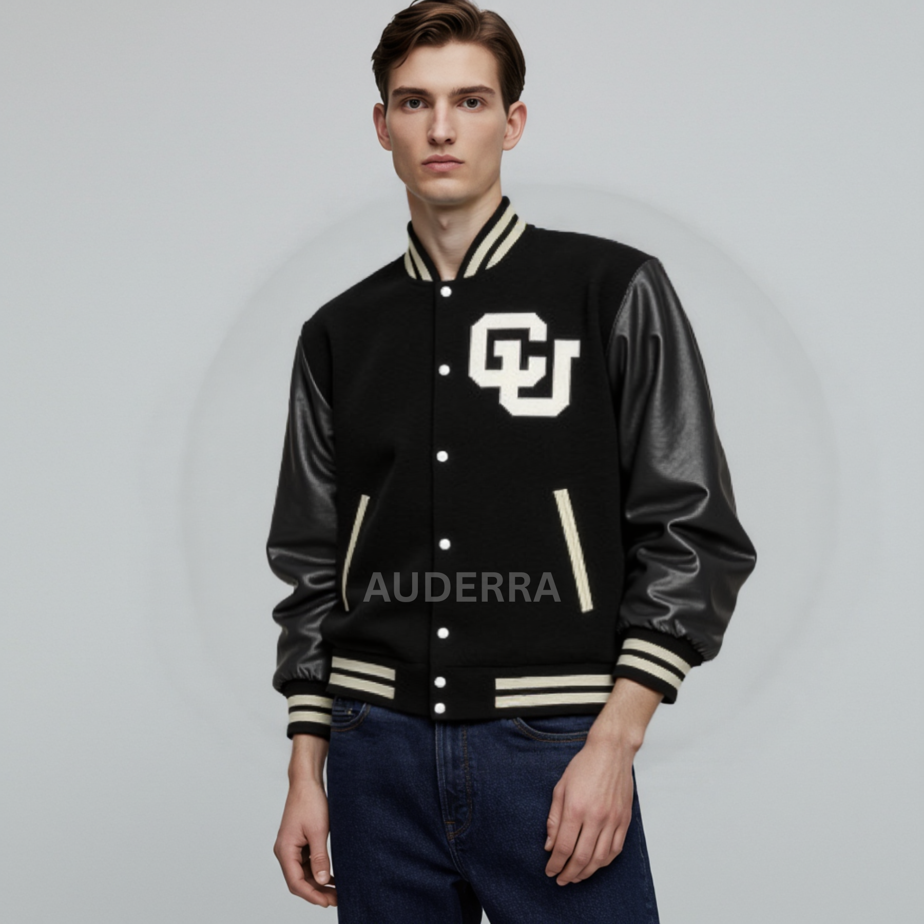 Colorado Buffaloes Varsity Black Wool Genuine Cowhide Sleeves Letterman Jacket