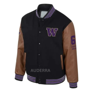 Washington Huskies Black Wool Genuine Cowhide Sleeves Letterman Varsity Jacket