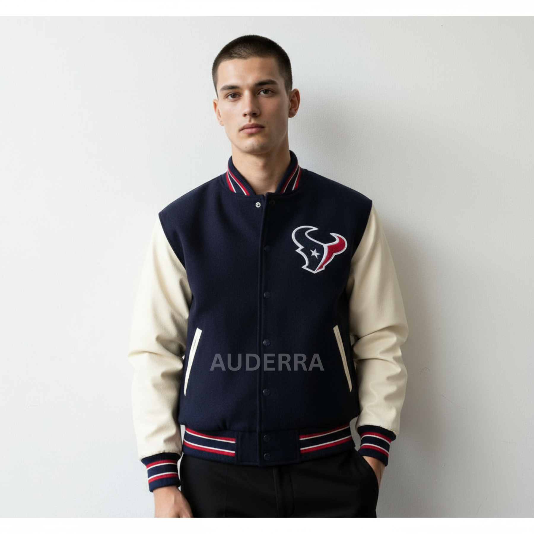Houston Texans Wool and Genuine Cowhide Sleeves Varsity Men's Letterman Jacket