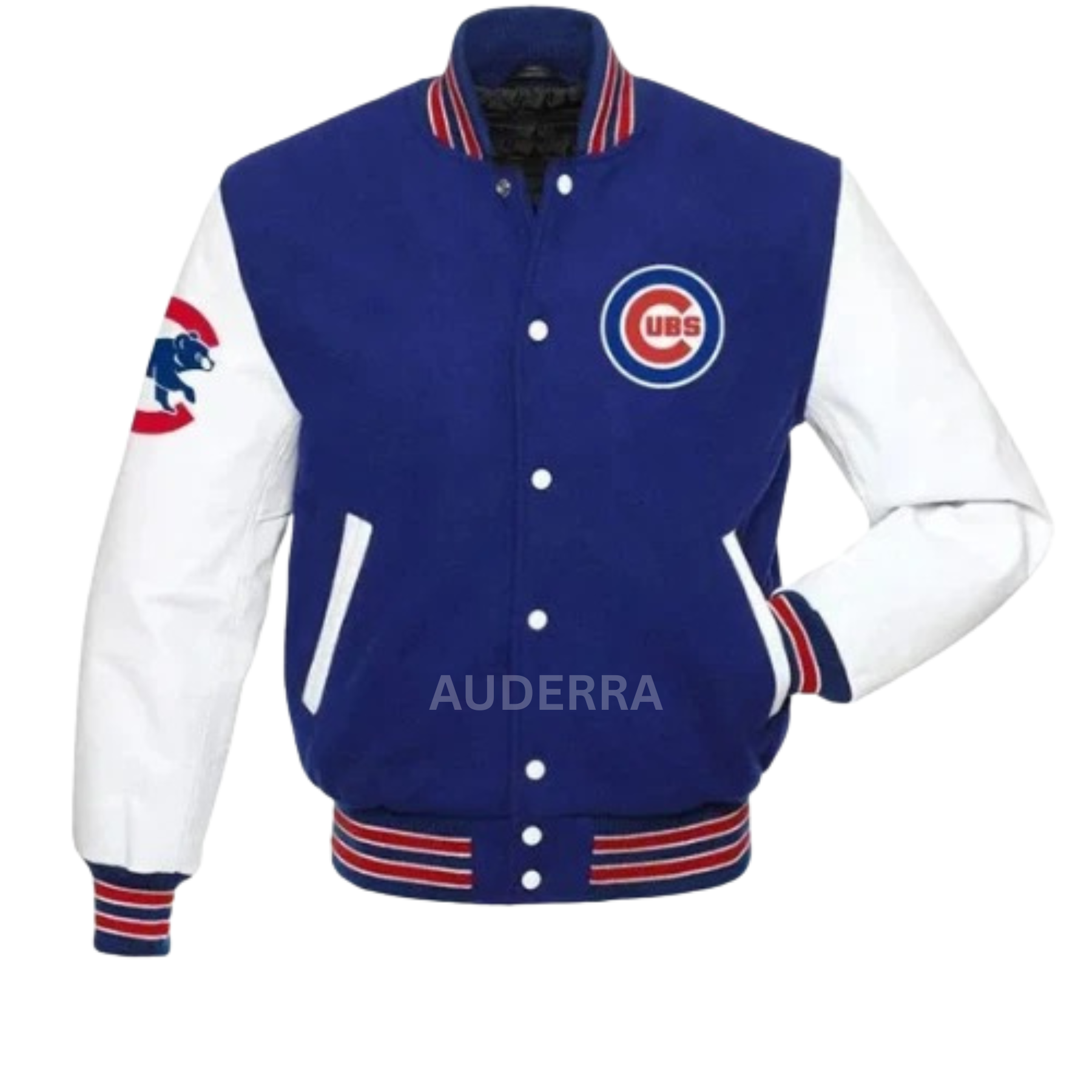 Chicago Cubs Blue Wool & White Genuine Cowhide Sleeves Varsity Letterman Jacket