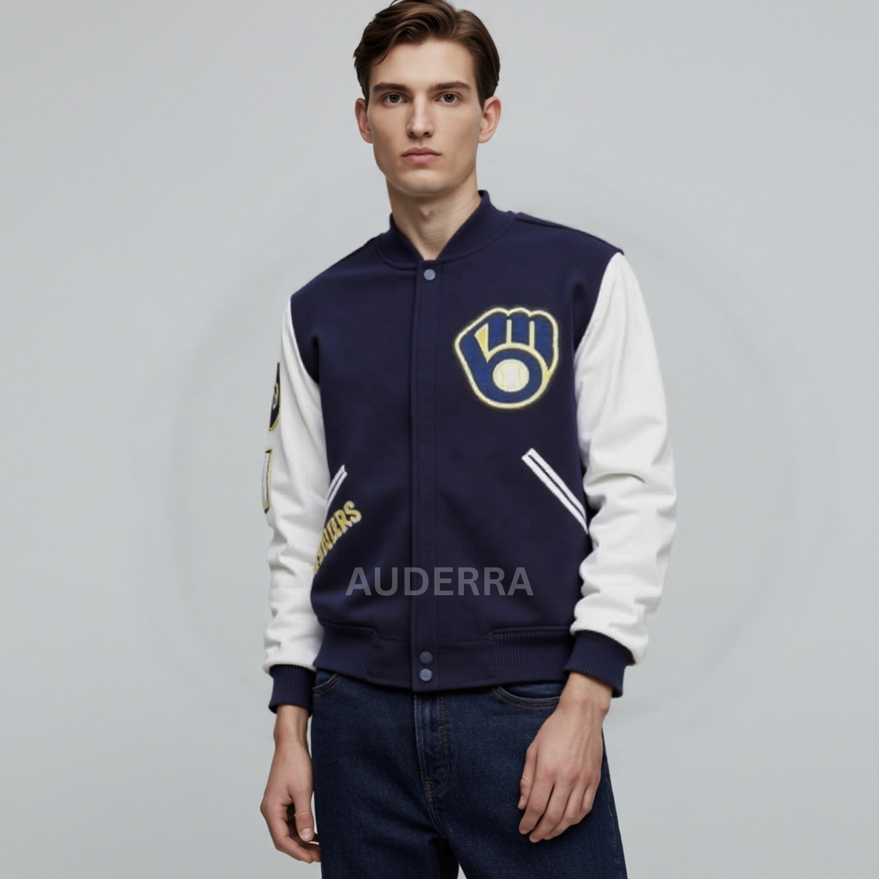 Milwaukee Brewers Wool Genuine Cowhide Sleeves Varsity Letterman Men's Jacket - Image 6