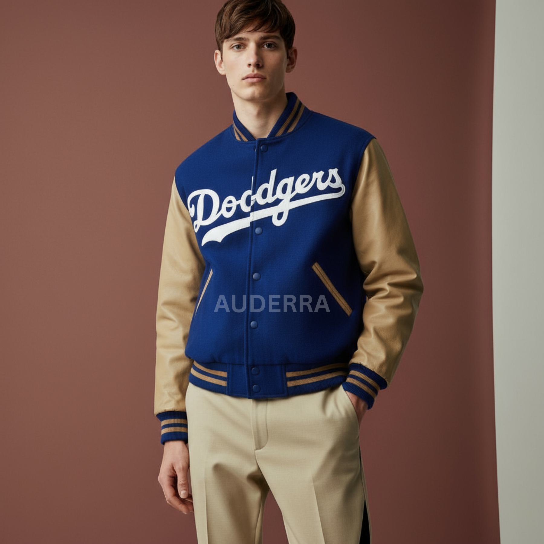 Brooklyn Dodgers 1951 Wool & Cowhide Full-Zip Varsity Letterman Men's Jacket