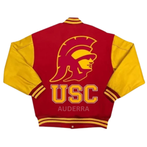 California USC Trojans Red Wool and Gold Cowhide Varsity Letterman Women's Jacket