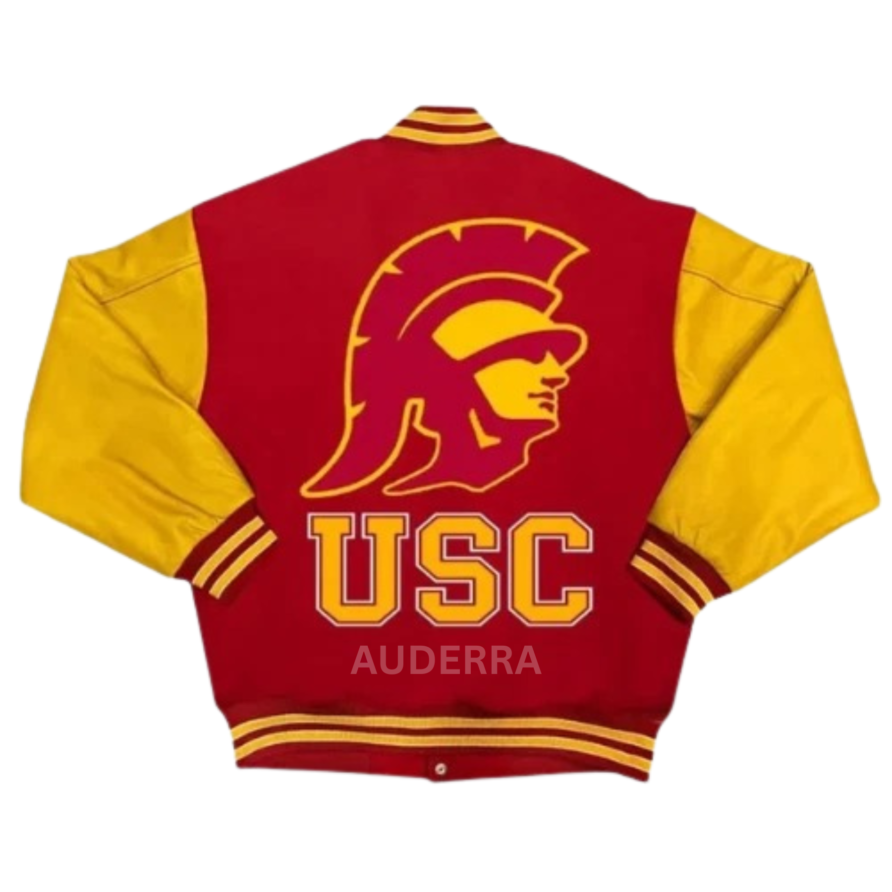 California USC Trojans Red Wool and Gold Cowhide Varsity Letterman Men's Jacket - Image 2