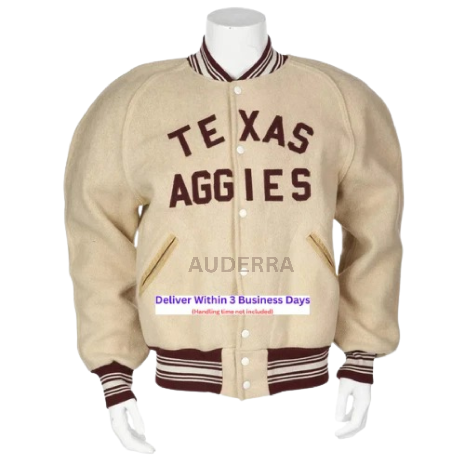 Texas A&M Aggies 1954-57 Cream Wool Varsity Women's Letterman Bomber Jacket - Image 3
