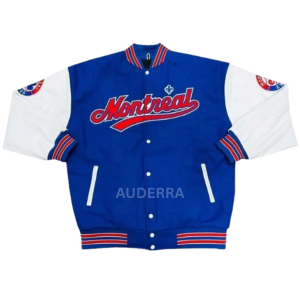 Montreal Expos Blue Wool White Genuine Cowhide Sleeves Varsity Letterman Jacket