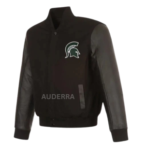 Michigan State Spartans Black Wool Genuine Cowhide Varsity Men Letterman Jacket