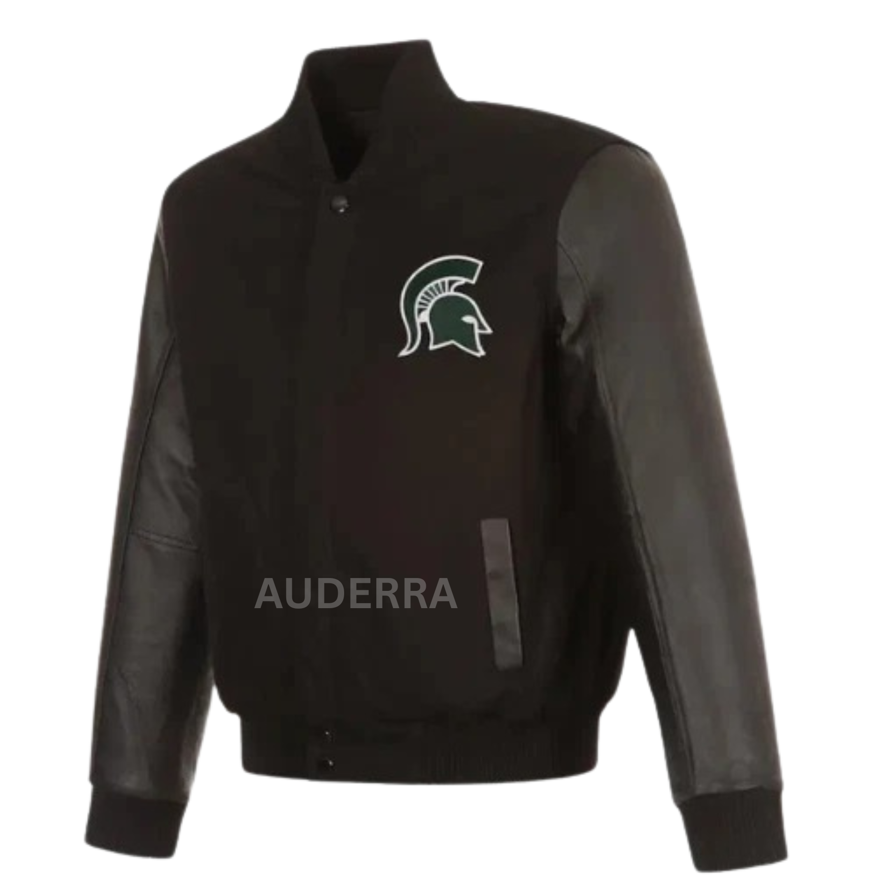 Michigan State Spartans Black Wool Genuine Cowhide Varsity Men Letterman Jacket