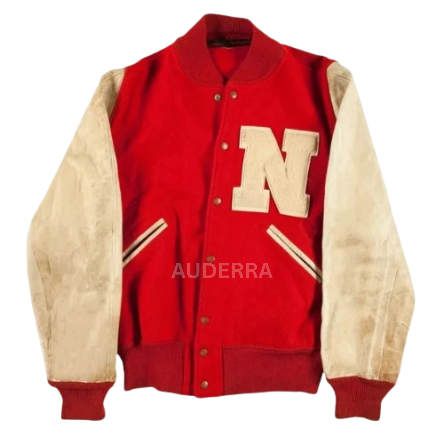 University of Nebraska Letterman Red Wool Genuine Cowhide Bomber Jacket - Image 3