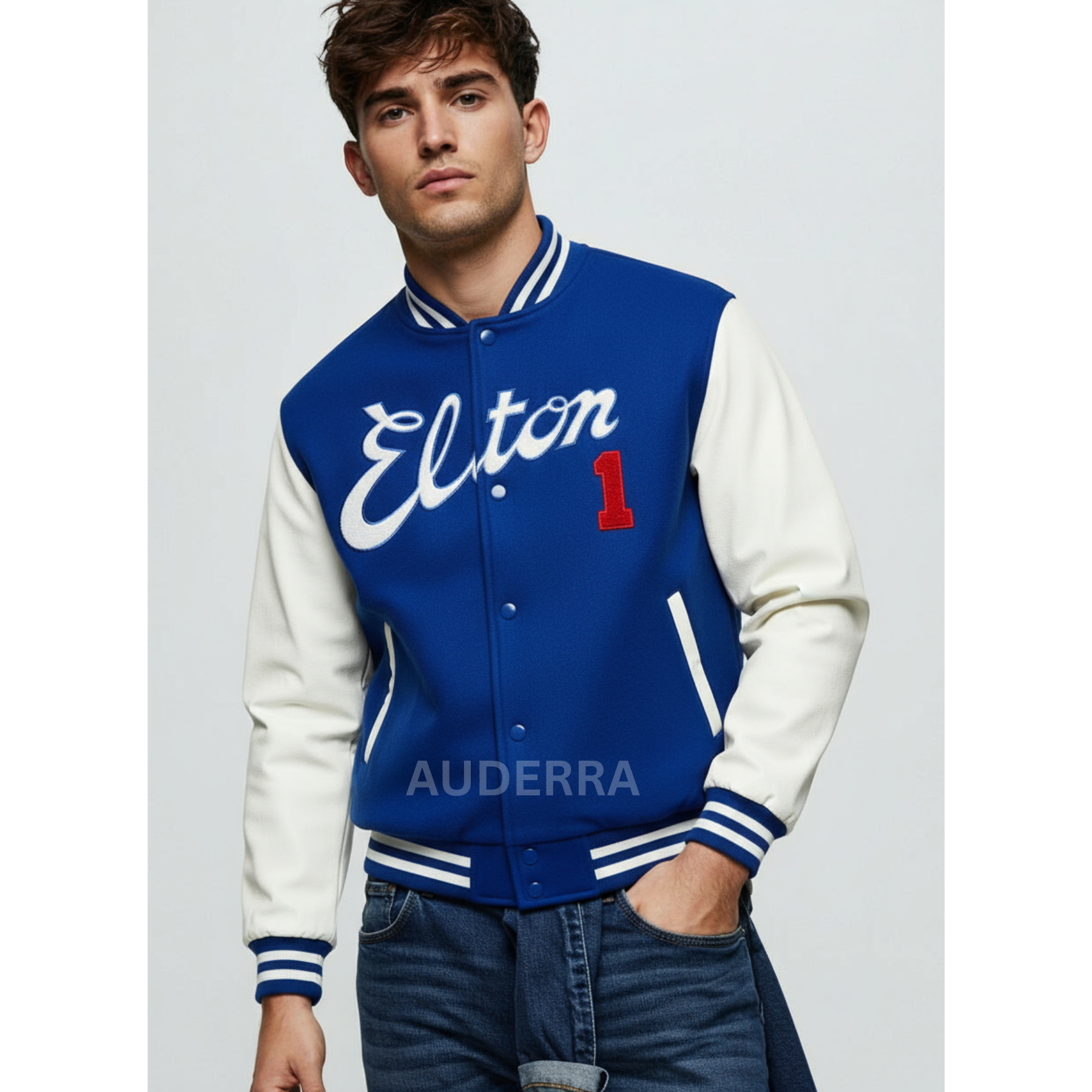 Elton John Dodger Wool & Genuine Cowhide Sleeves Varsity Women's Letterman Jacket