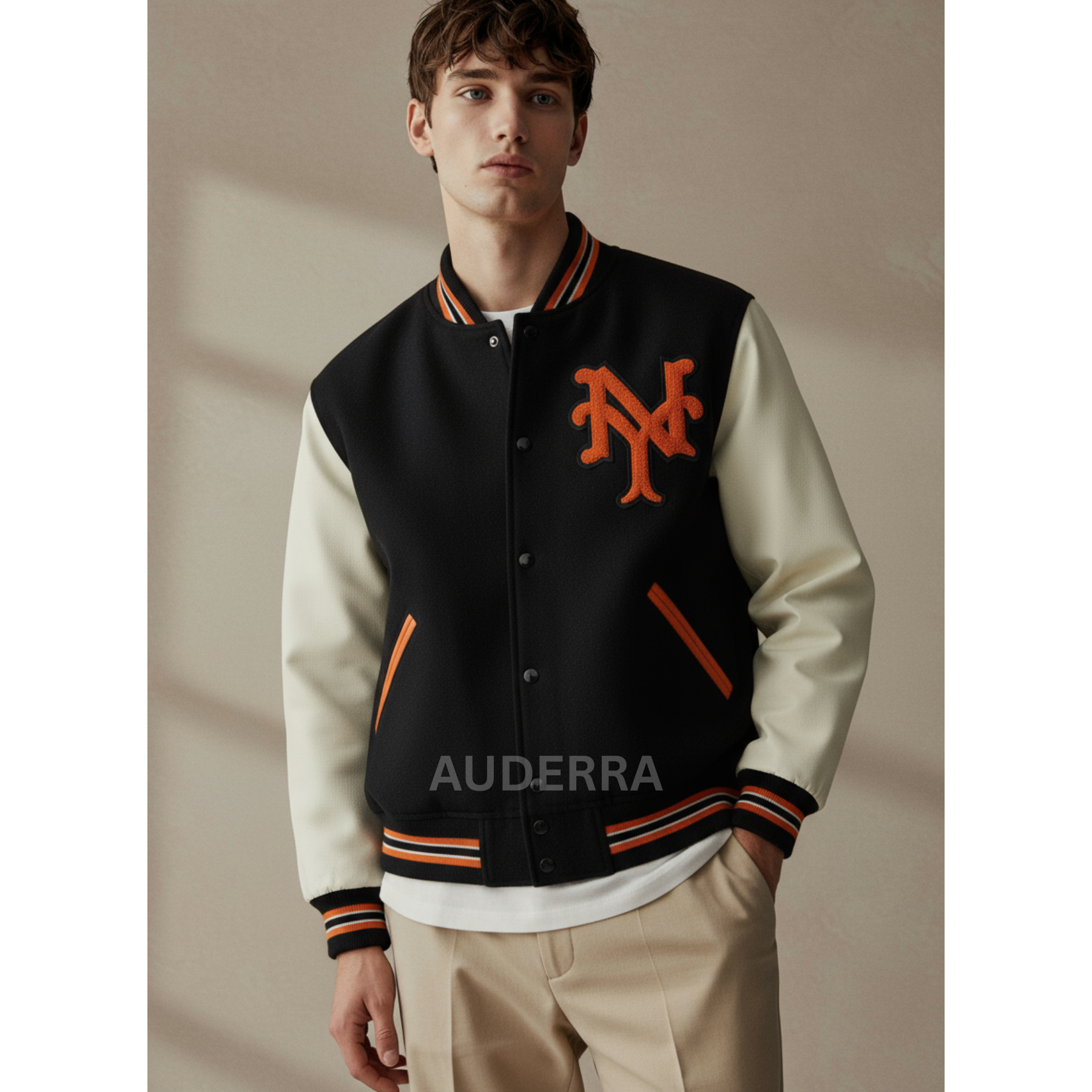 NY New York Giants Black Wool Varsity Genuine Cowhide Sleeves Letterman Jacket