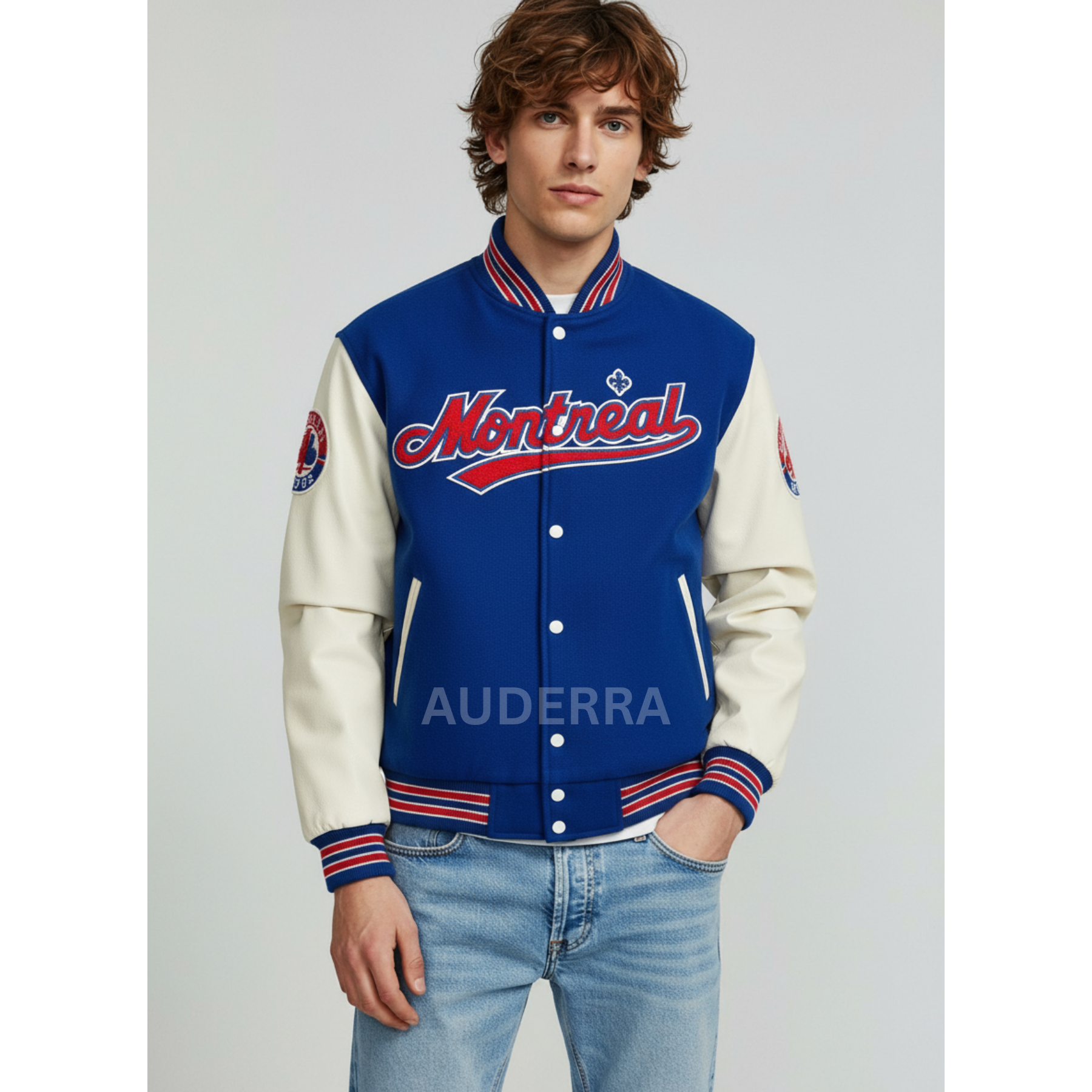 Montreal Expos Blue Wool White Genuine Cowhide Sleeves Varsity Letterman Jacket