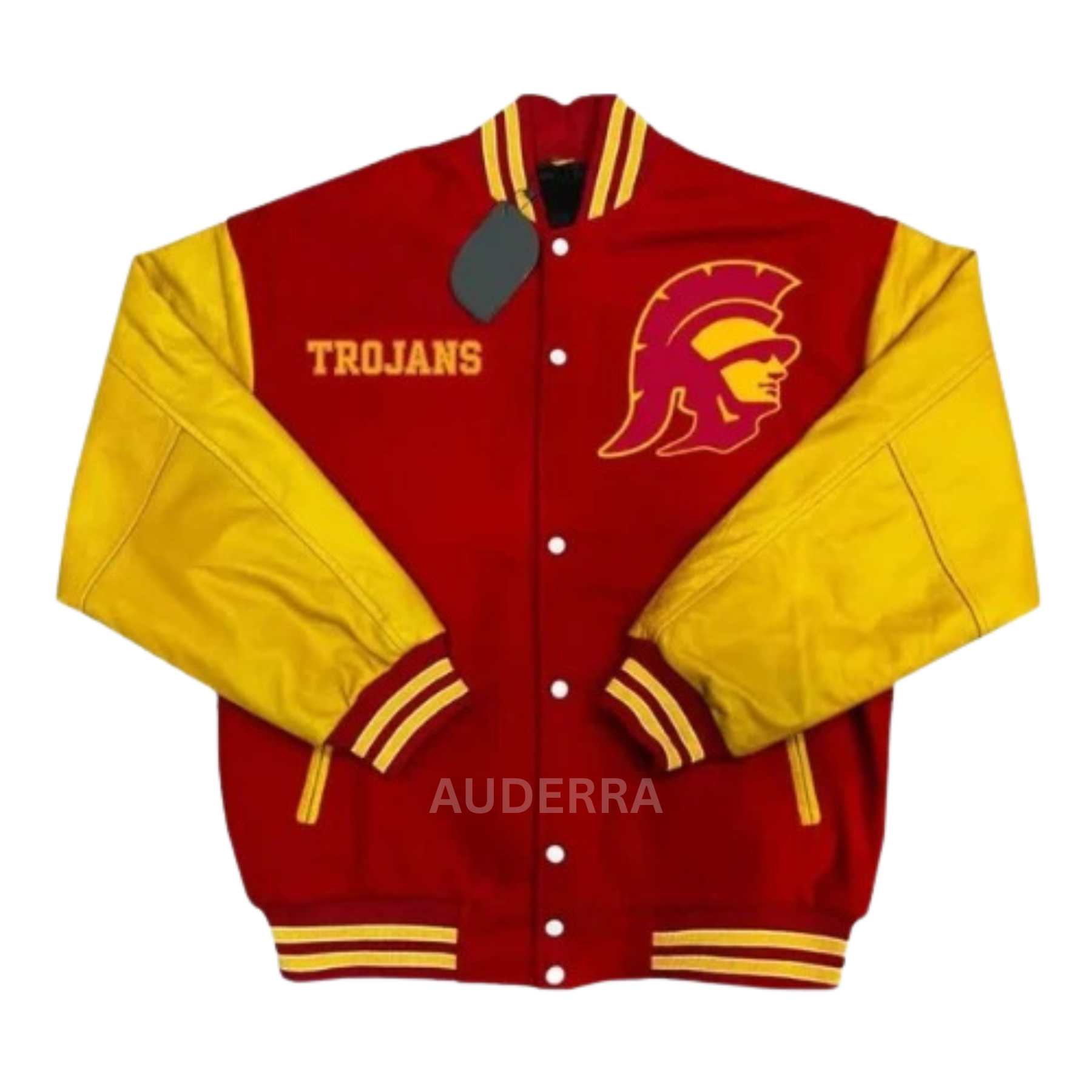 California USC Trojans Red Wool and Gold Cowhide Varsity Letterman Men's Jacket - Image 3