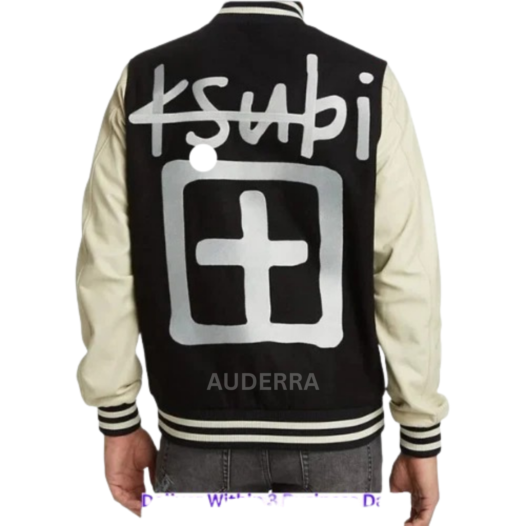 King Ksubi Black Wool and Genuine Cowhide Bomber Varsity Letterman Women's Jacket - Image 4