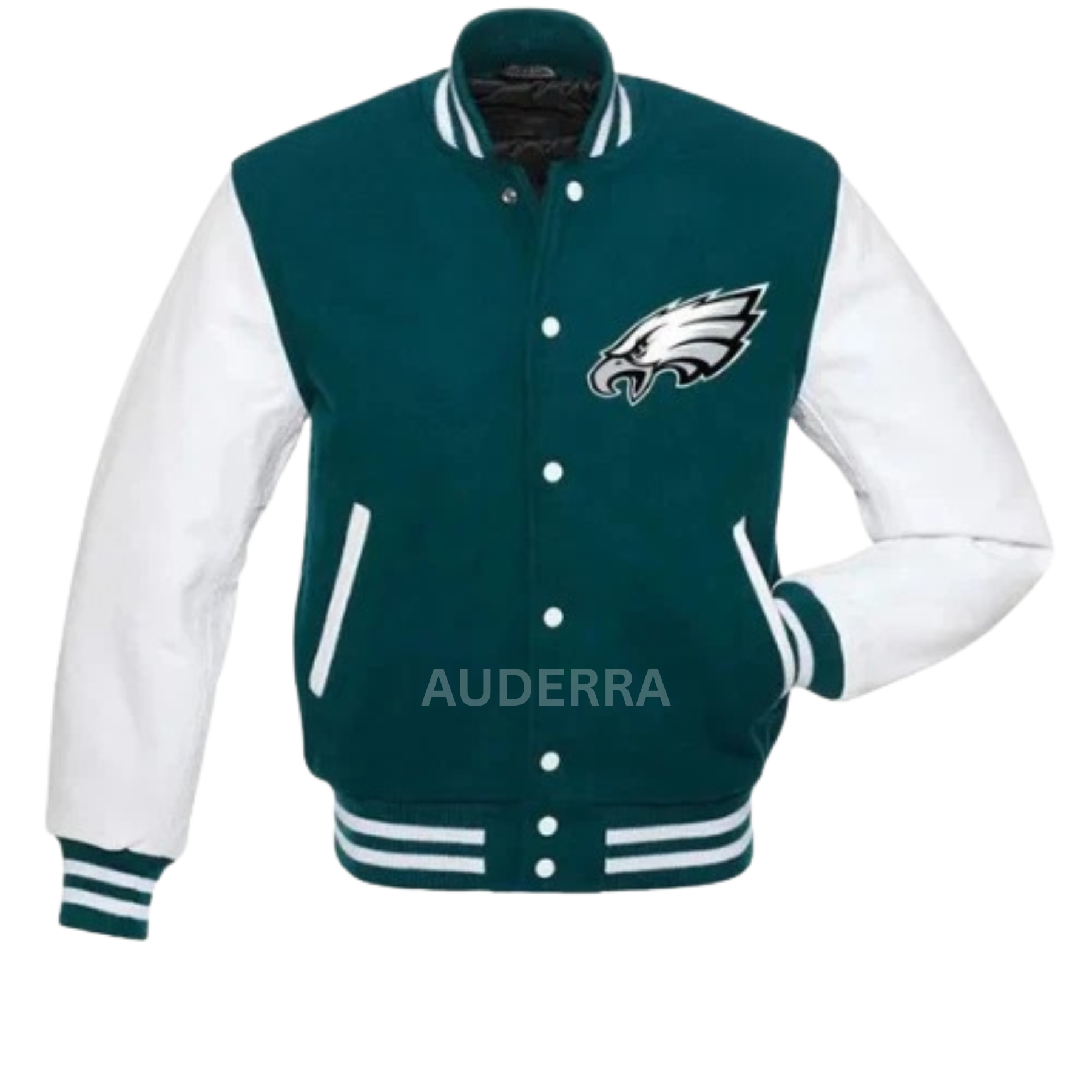 Philadelphia Eagles Green Wool and Cowhide Letterman Varsity Men's Bomber Jacket - Image 2