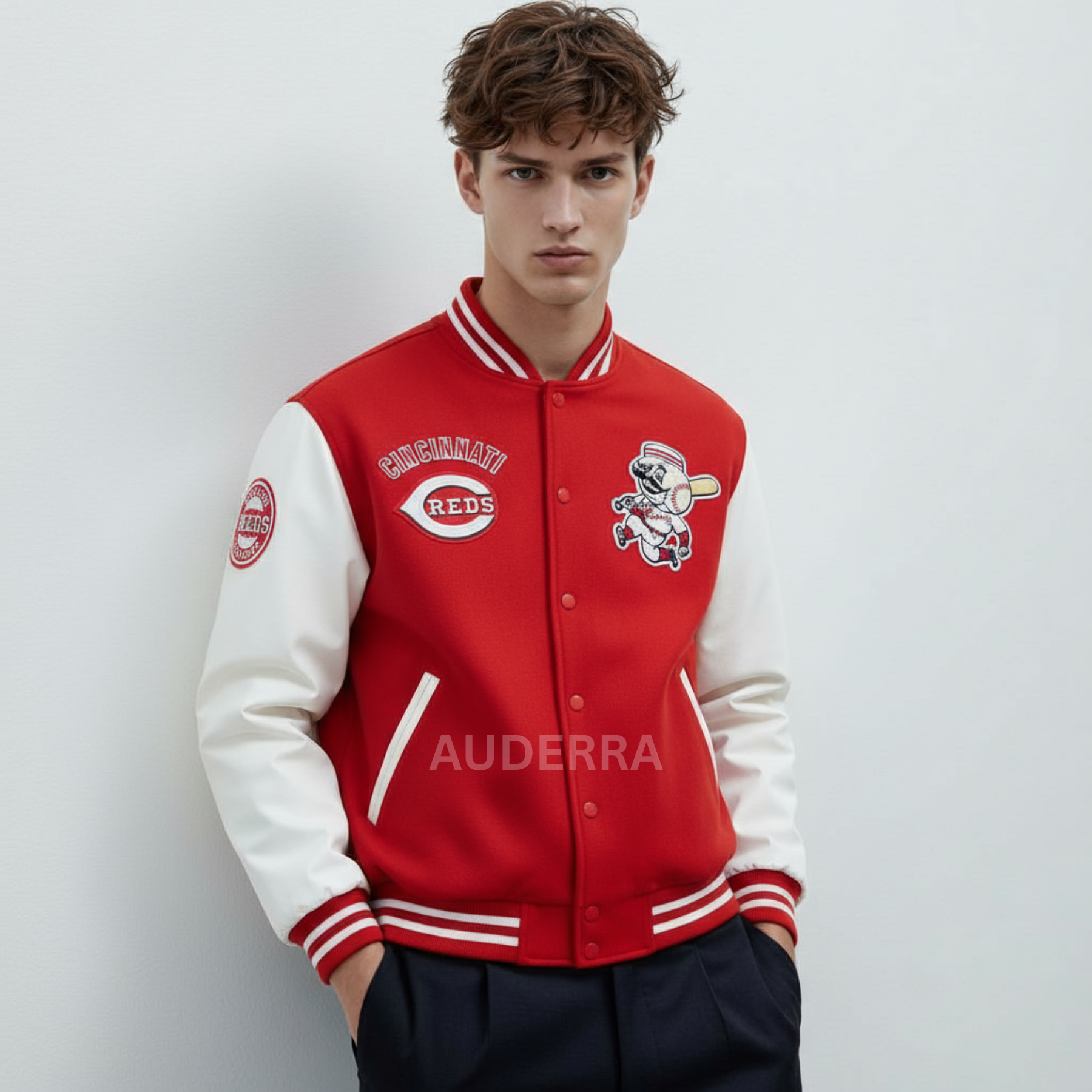 Cincinnati Reds Men's Red Wool Genuine Cowhide Sleeves Varsity Letterman Jacket