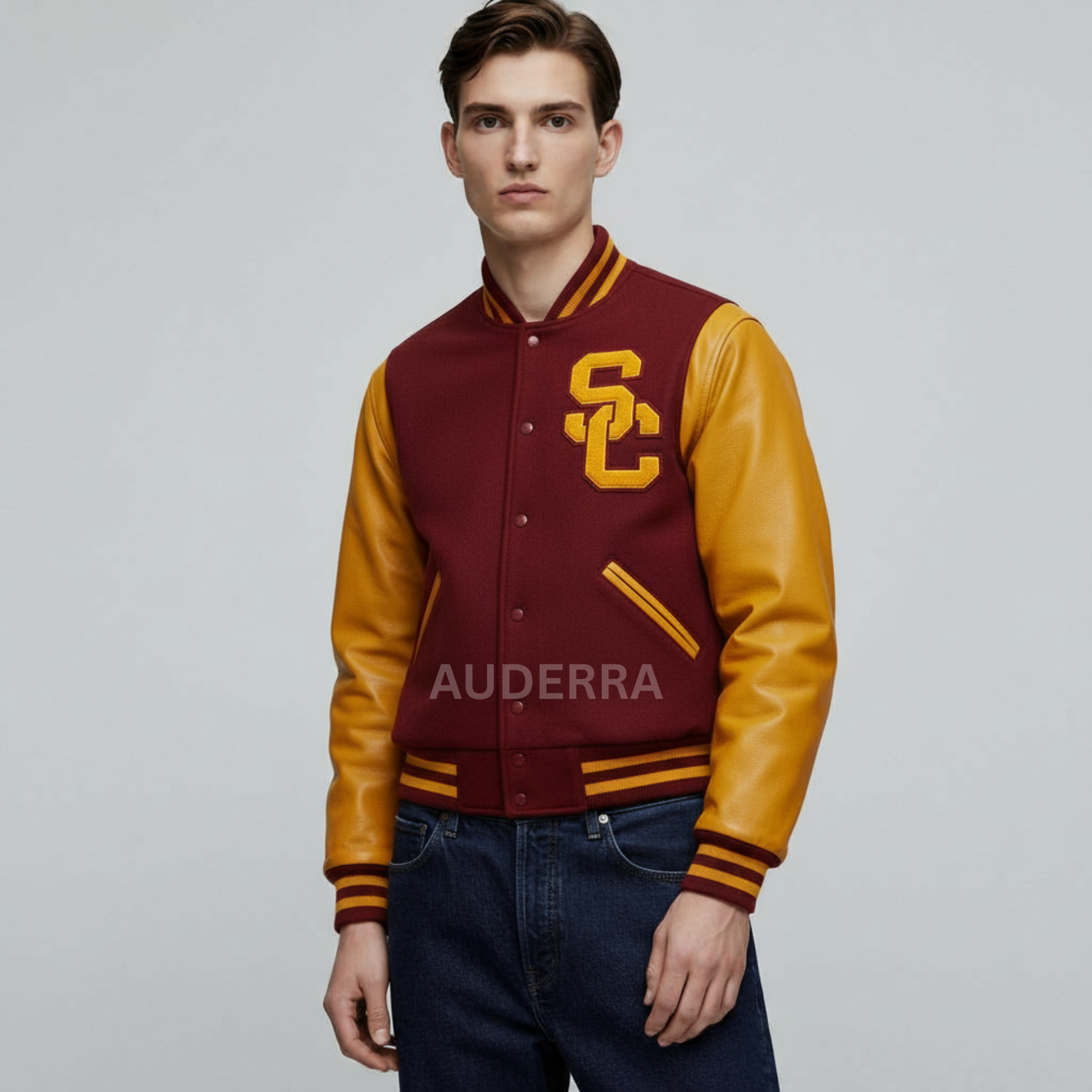 USC Trojans Student Burgundy Wool Full-Snap Letterman Men Varsity Bomber Jacket
