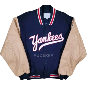NY Yankees Y2K World Series Varsity Wool Genuine Cowhide Sleeves Bomber Jacket
