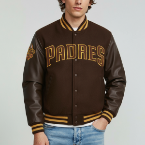 San Diego Padres Brown Wool Full-Snap Varsity Women's Letterman Bomber Jacket