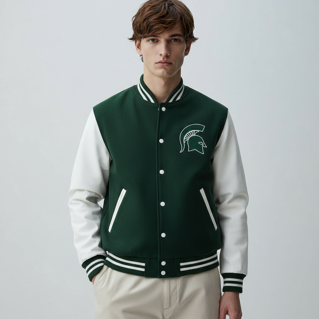 Michigan State Spartans University Wool Cowhide Varsity Men's Letterman Jacket