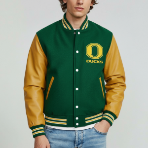 Oregon Ducks Green Wool Genuine Cowhide Sleeves Letterman Varsity Women's Jacket