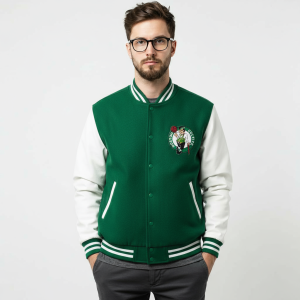 Boston Celtics Green Wool Genuine Cowhide Sleeves Varsity Women's Letterman Jacket