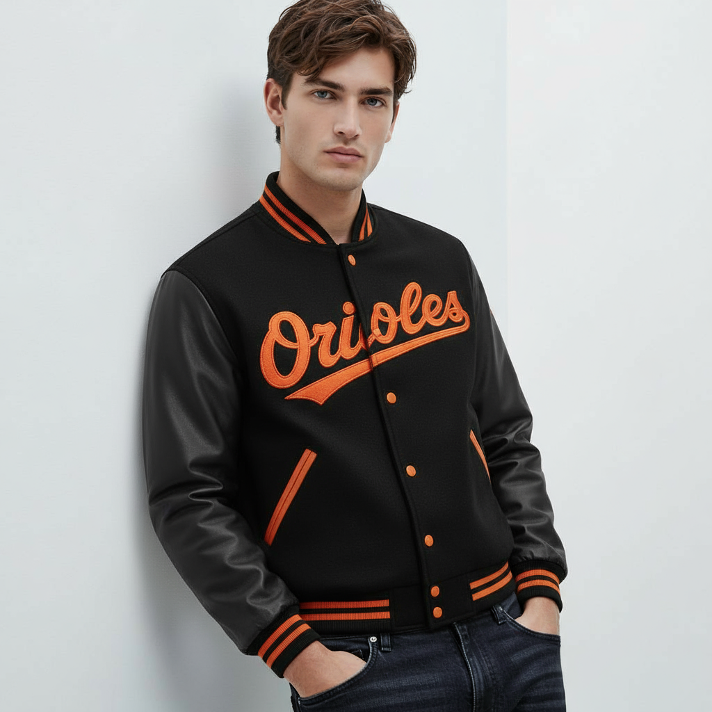 Baltimore Orioles 1966 Black Wool Bomber Varsity Women's Letterman Baseball Jacket