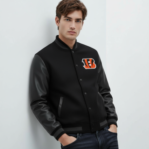 Cincinnati Bengals Black Wool and Genuine Cowhide Sleeves Varsity Men's Jacket