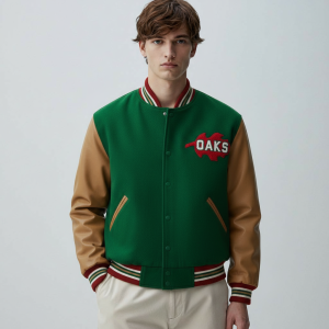 Oakland Oaks 1939 Green Wool & Brown Suede Cowhide Sleeves Men's Varsity Jacket