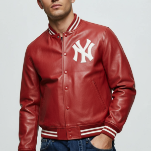 Supreme NY New York Yankees Full-Zip Varsity Red Genuine Cowhide Women's Jacket