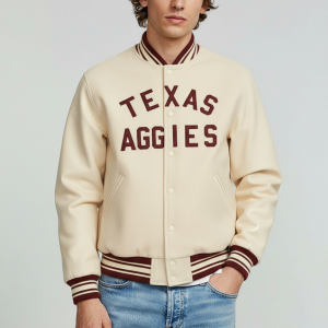 Texas A&M Aggies 1954-57 Cream Wool Varsity Women's Letterman Bomber Jacket
