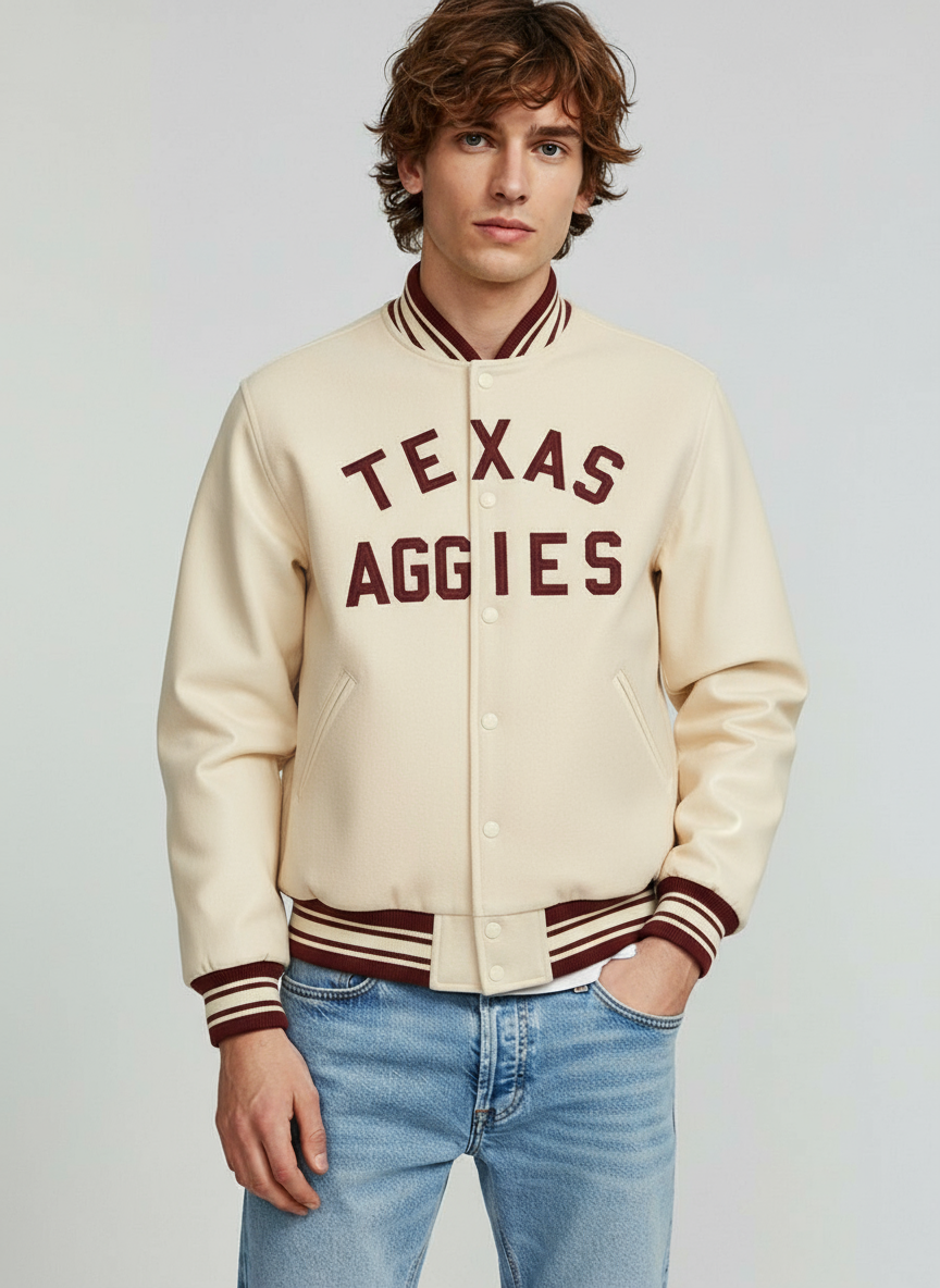 Texas A&M Aggies 1954-57 Cream Wool Varsity Women's Letterman Bomber Jacket